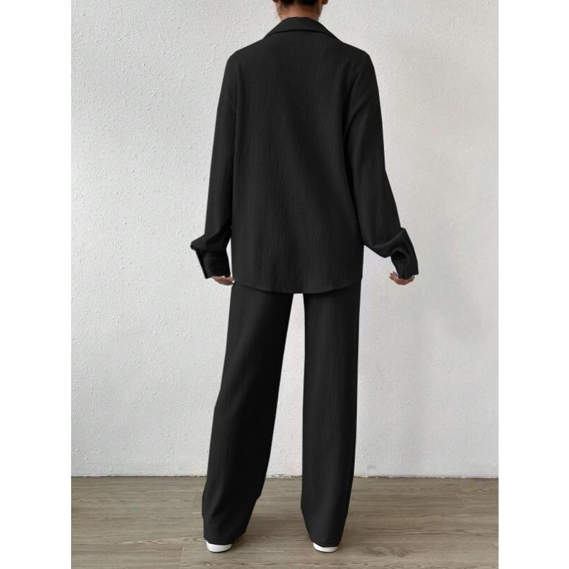 GMXIA Autumn and Winter Solid-color Button-down Cardigan with A Lapel for Casual and Fashionable Women's Two-piece Set