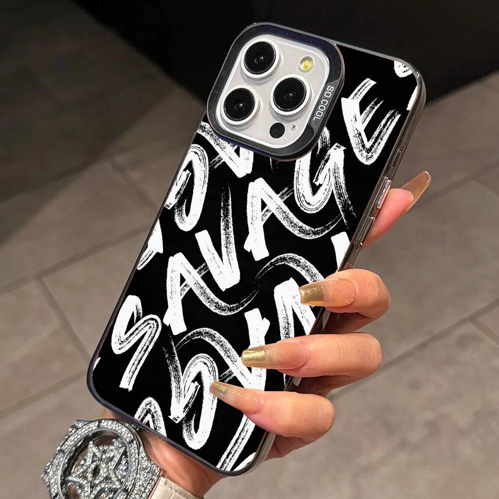 Simple Letter Patterns Folds Texture Phone Case For iPhone 17,16,15,14,13,12,11 Plus,Pro Max,XS,Colorful Silver Black Cover iPhone17PRO