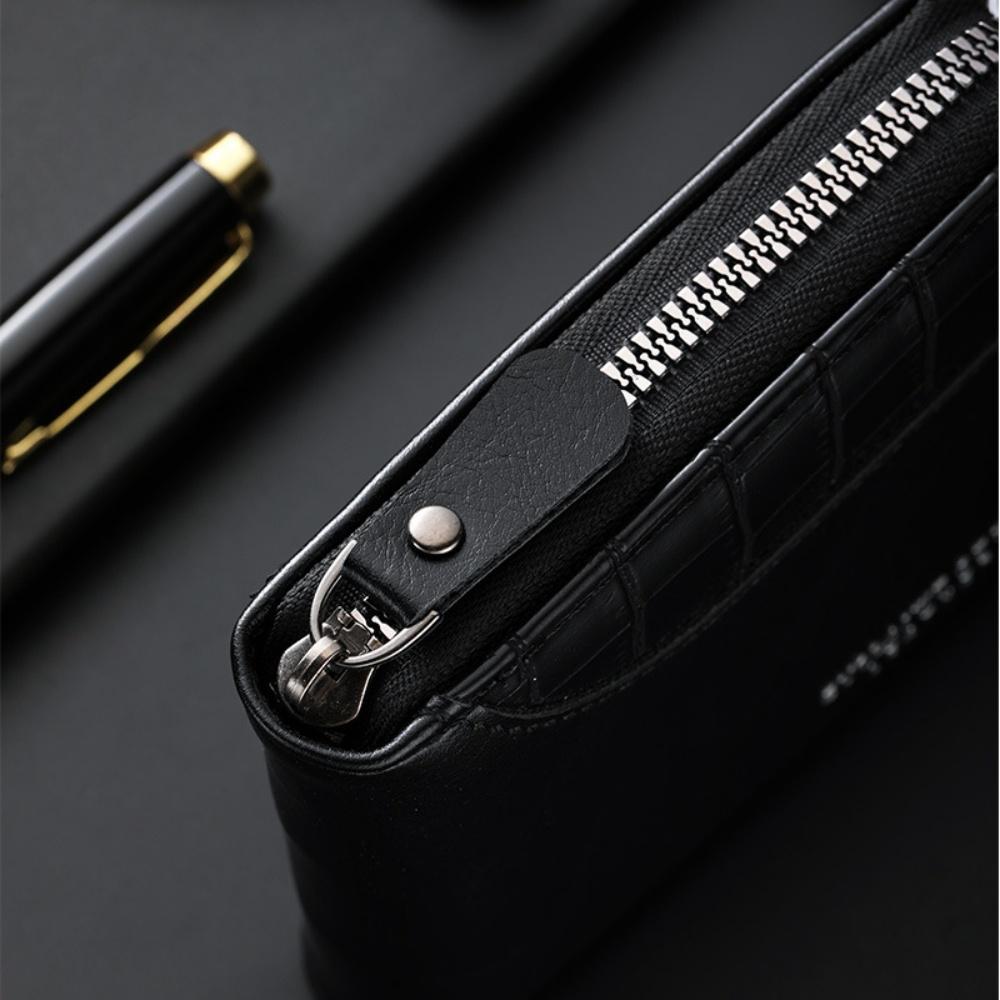 Vintage Men's Short Wallet PU Leather Zipper Folding Wallets Splicing Stone Pattern Large Capacity Coin Purse Multi Card Holder