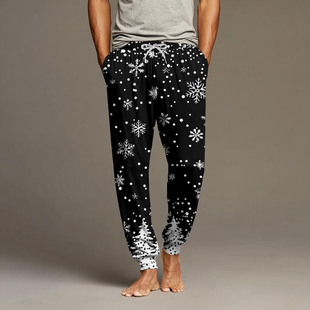 Men's Drawstring Pocket Cuffed Casual Pants Home Sleep Pants