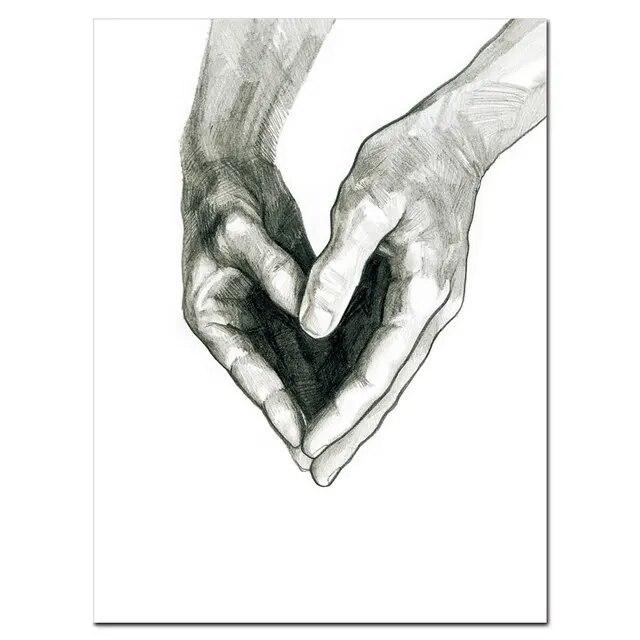 Black and White Love Holding Hands Canvas Painting Wall Art Pictures Nordic Posters and Prints Living Room Corridor Home Decor