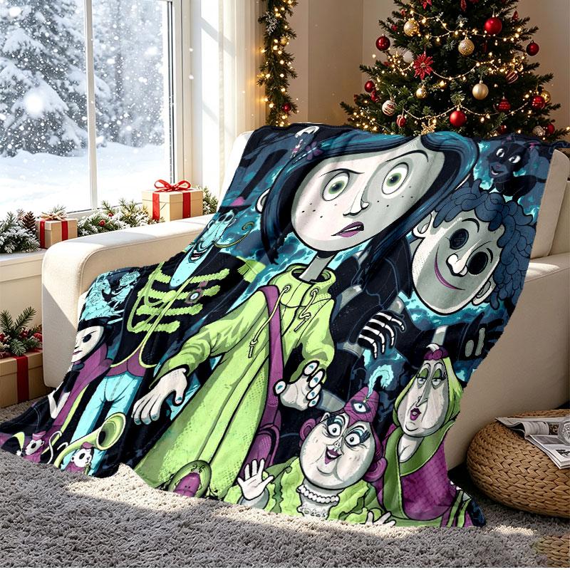 Coraline Pattern Blanket for Home Decoration, Bed, Sofa, Car Travel, Camping, Suitable for All Seasons, Birthday Christmas Gift
