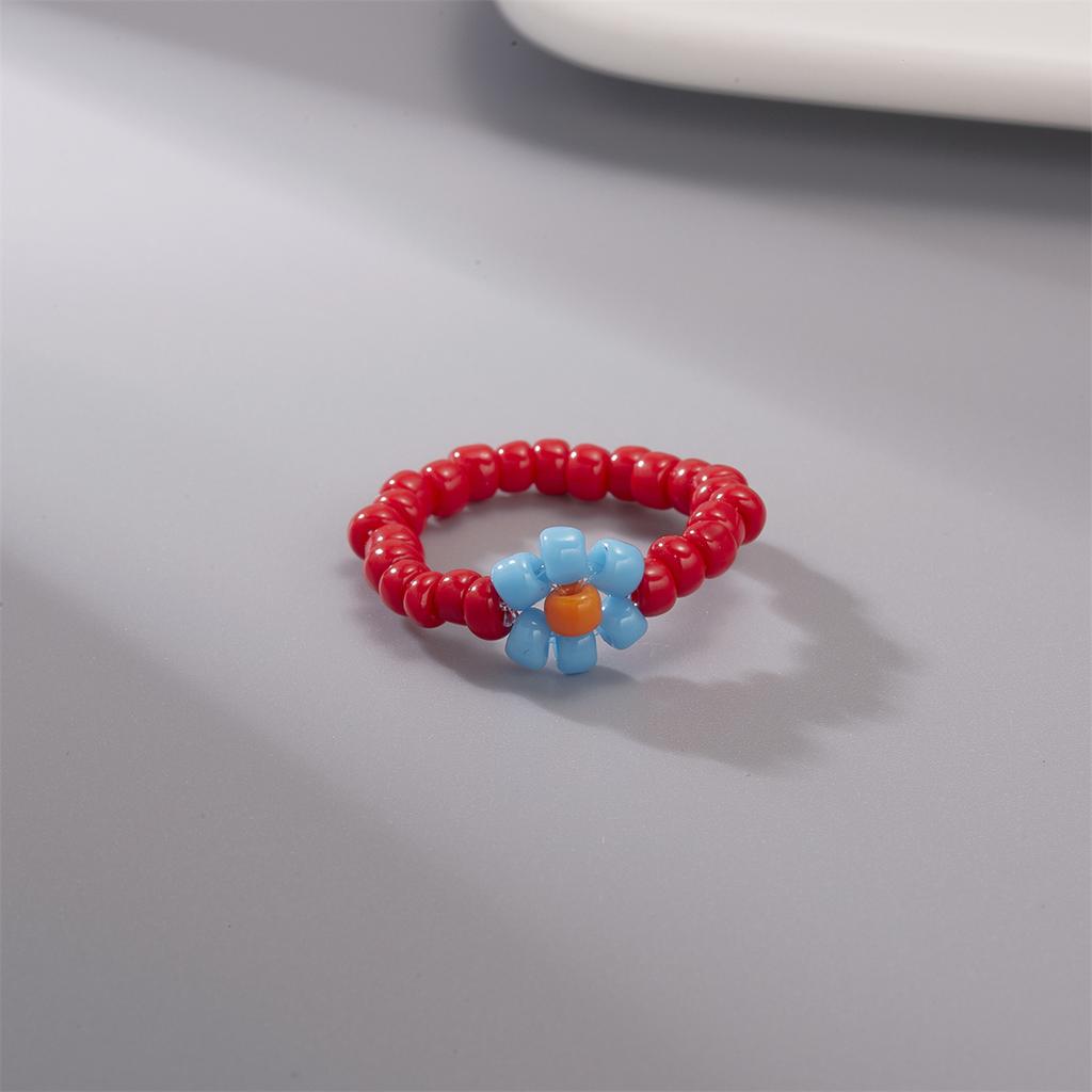 Bohemian Handmade Colorful Crystal Beaded Imitation Pearl Rings Continuous Circle Minimalist Wedding Promise Stacked Finger Ring