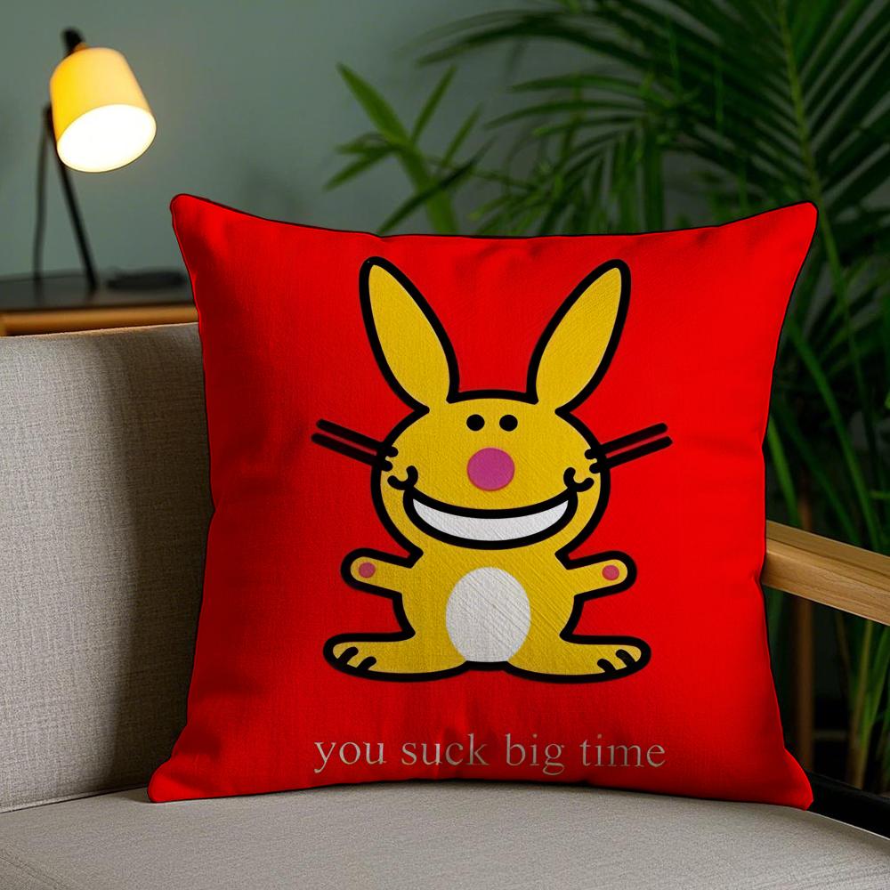 Cute Rabbit Cushion Cover Plush Fabric DoubleSided Printed Invisible Zipper Sofa Pillow Case Home Bedroom Decor