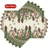 4/6pcs Festive Christmas Placemats - 12x18 Inch Polyester Table Mats with Pine Branch, Holly, Pinecones & Berries Design, Hand Wash Only, Ideal for Ho