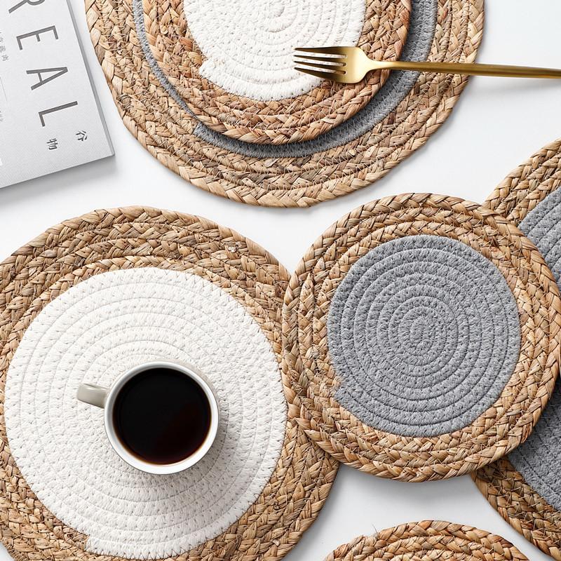 Ins Style Hand Woven Dining Table Insulation Mat Bowl Mat Household Dining Plate Heat-resistant Mat