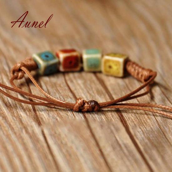 Unique Ceramics Adjustable Braided Rope Bracelet Bangle