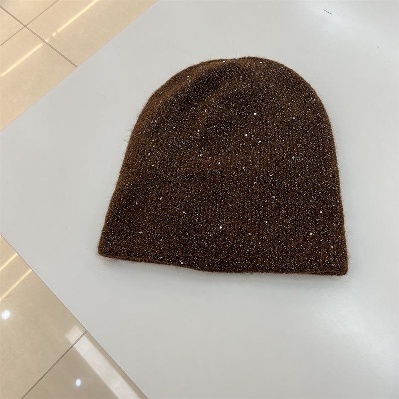 Thickened Silver Sequined Wool Double-layer Knitted Hat Children's Winter Warm Elegant Plain Literary Wool Stacking Hat