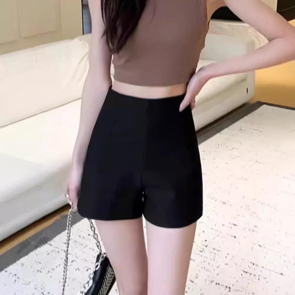 Women's High Waist Slim Fit Black Summer Shorts