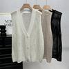 Gilet all'uncinetto con bottoni per donna, scollo a V, senza maniche, traforato, top, outfit estivo Boho Chic Vintage