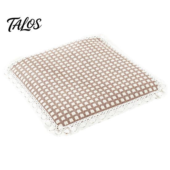 Thin Seat Pad for Home Cotton Linen Chair Pad, Striped Plaid Dining Mat with Lace Trim, Lightweight Wood Chairs Breathable Ties Office Barstool
