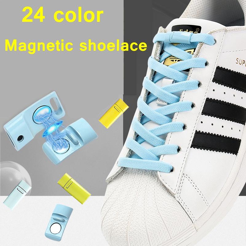 Colorful Magnetic Lock elastic Shoelaces Without ties Elastic Laces Sneaker No Tie Shoe laces Kids Adult Flat Shoelace for Shoes