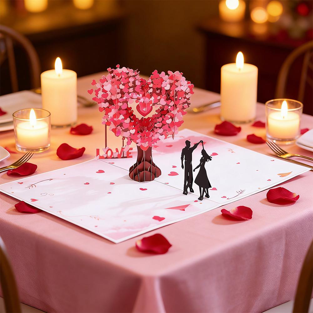 3D Love Tree Hearts Couple Wedding Card Giving Hot Party Valentine's Shine Gift Festive Anniversary Wedding Day Card Silver L6Z1