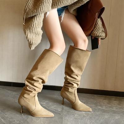 Pile High Heels Knight Boots Long Boots Women Plus Large Tube Circumference Wide Tube Thin Heels Fat Sister Mm Suitable for Thick Legs Tall Tube