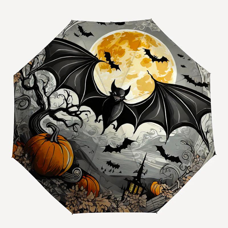 Halloween Bat Full Moon Pumpkin Decorative Sticker Decal for Car Laptop Tablet Phone Case Umbrella, Cute Umbrella with Cute Design, Portable 3-Fold Co