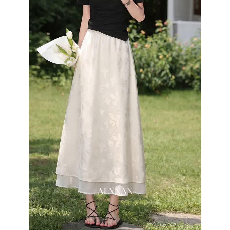 Women s Elegant Apricot Draping A-line Midi Skirt S