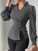 Women's Striped Slit Tie-Waist Long-Sleeve Shirt