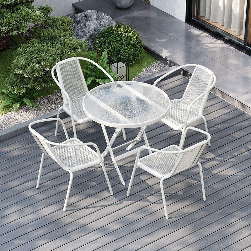 Outdoor Patio & Balcony Dining Chair Set - Wrought Iron & Rattan Backrest Chairs