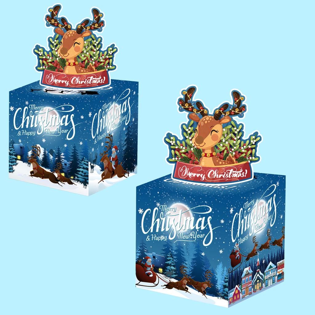 Christmas Theme Gift Box With Deep Blue Reindeer Design For Holiday Party Decor