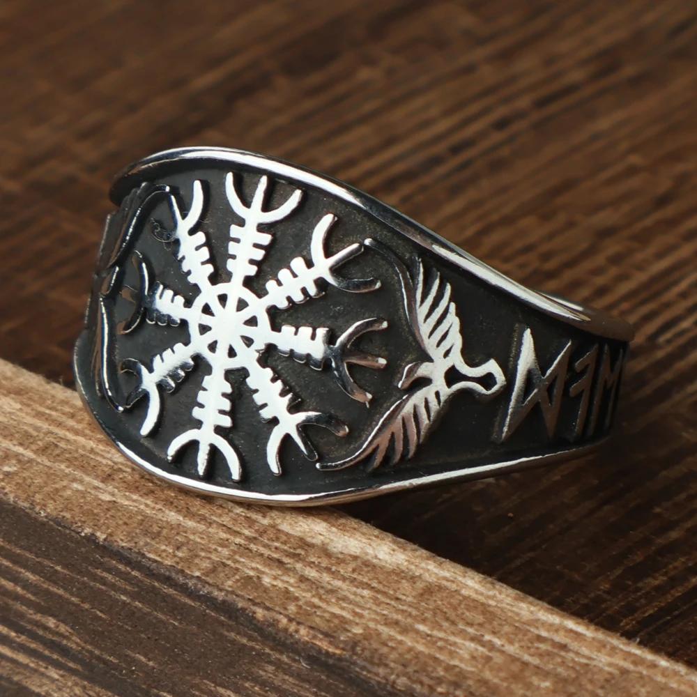 Vintage Viking Men Rings Stainless Steel Ethnic Belief Nordic Odin Compass Tree of Life Valknut Ring Amulet Jewelry