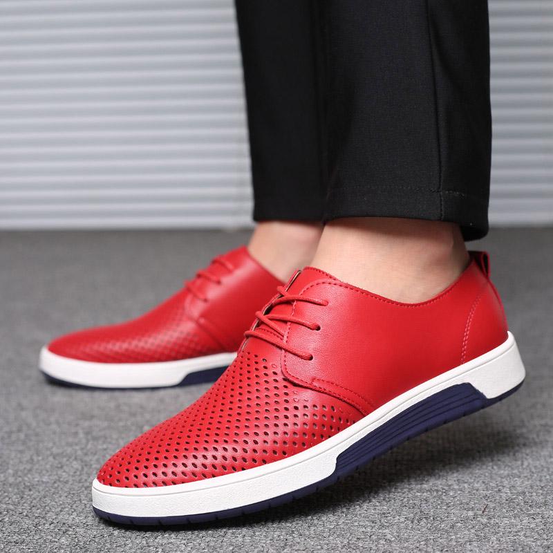 Fashion Men Casual Shoes Summer Breathable Leather Holes Design Brand Flat Shoes for Men Driving Shoes Men's Boat Shoes
