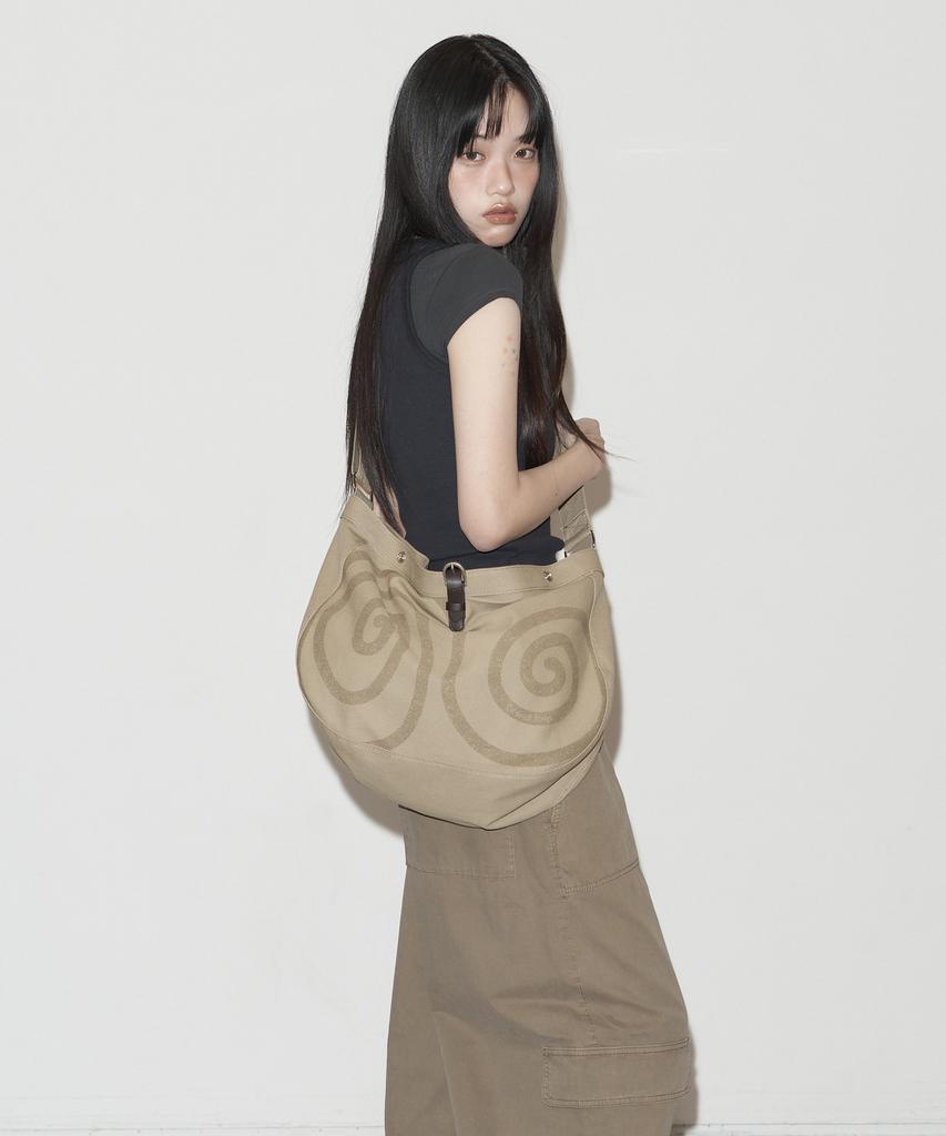 Peanut Loop Spiral Canvas Cross Bag Beige