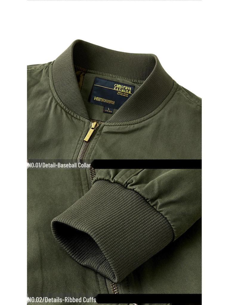 Veste Pilote 100% Coton pour Homme 2024, Coupe Ample Printemps/Automne, Grandes Tailles, Workwear Style Baseball, Légère.