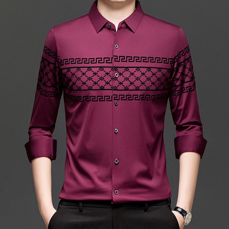 

Мужская бесшовная эластичная рубашка с длинным рукавом - Высокое качество, не мнется, не требует глажки XXL красный