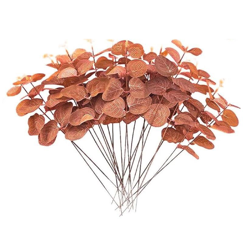 

5/10/20 шт. стеблей листьев эвкалипта, зеленые искусственные растения для украшения гостиной, свадебные вазы для невесты, букет цветов, декор 5PCS оранжевый