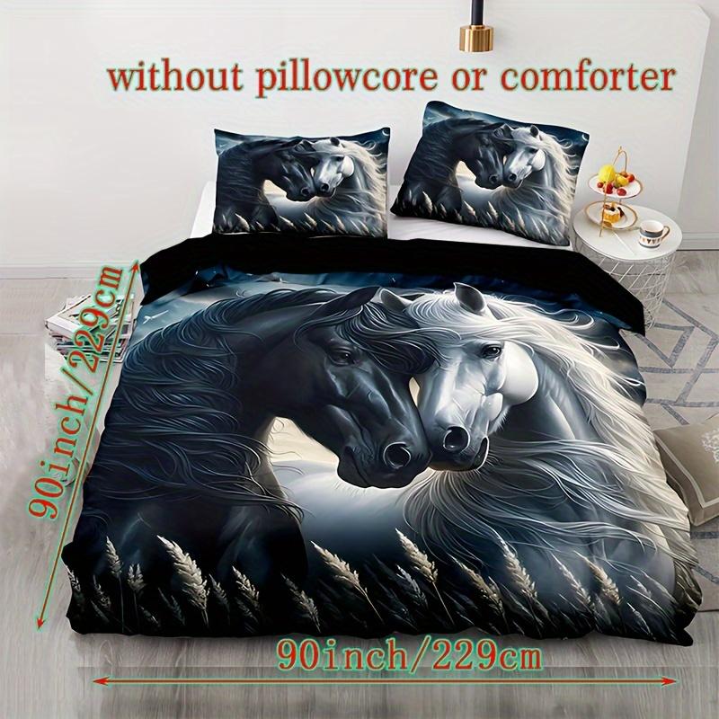 2/3pcs Digital Printed Duvet Cover, Black And White Horse Bedding, Soft And Comfortable Duvet Cover Set Suitable For Bedrooms