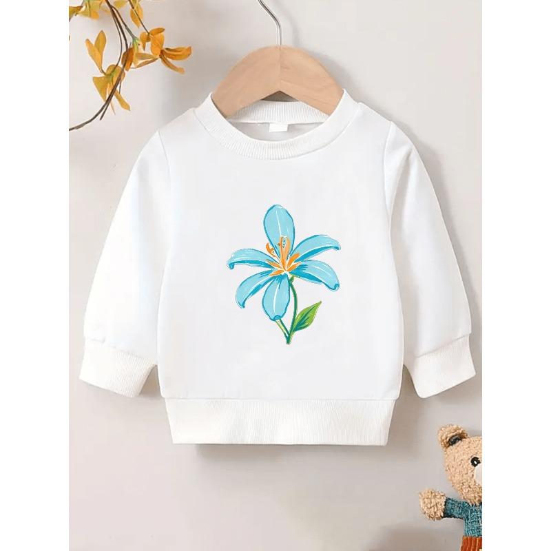 Kids Sweatshirt, Blue Lily Print ,Spring/Autumn Fresh Style Round Neck Sweatshirt,Oversized Kids Sweatshirt,Casual Daily Sweatshirt 110