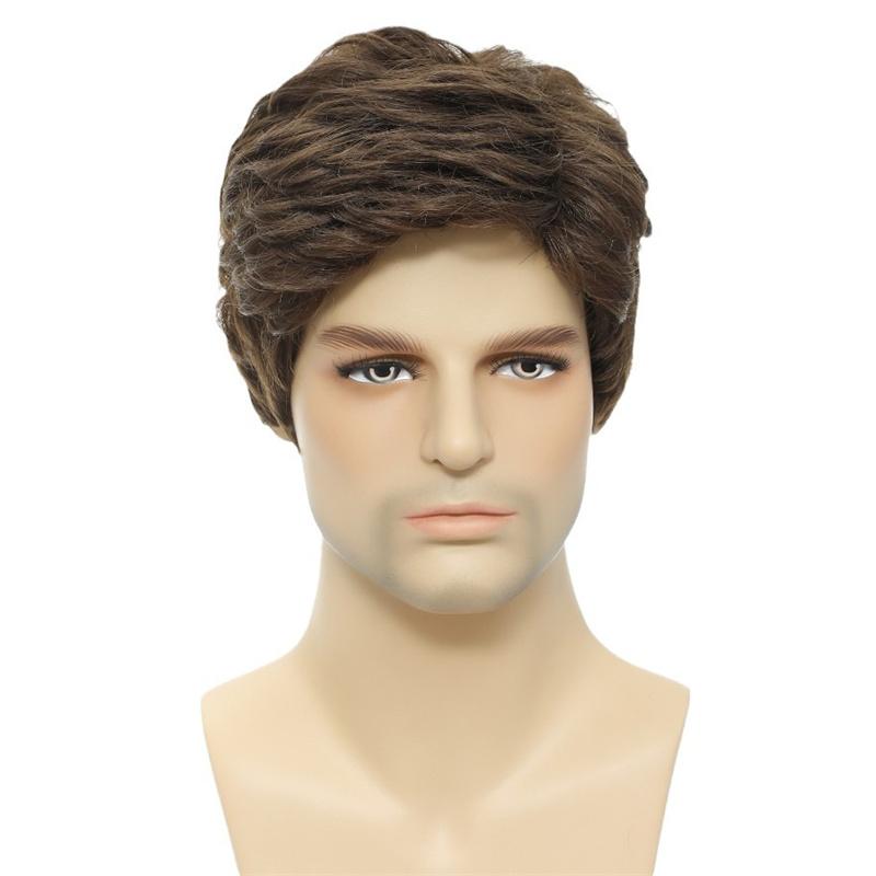 GNIMEGIL Synthetic Wigs Man Guy Short Curly Black Wigs for Men Natural Hairstyle Wig with Bangs Father Wig Gifts for Grandpa