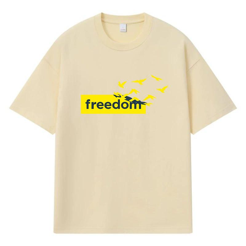 2026 Freedom Birds Printed Graphic Y2k Harajuku Streetwear 100% Cotton T Shirt Casual Oversized Summer Men T-shirt