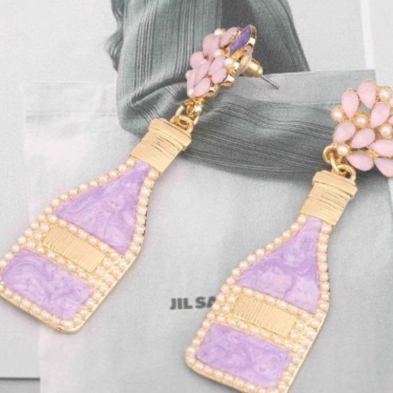 European and American Cross-border Jewelry Fashion Creative Women's Earrings Personalized Design Geometric Drip Oil Inlaid Pearl Wine Bottle Earrings