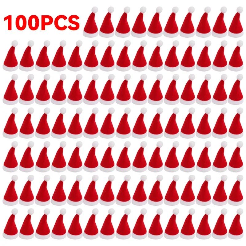 Mini Wine Bottles Cover Santa Hat Lollipop Caps Fork Knife Cutlery Bag Christmas Tableware Holder for Home Xmas Party Decoration