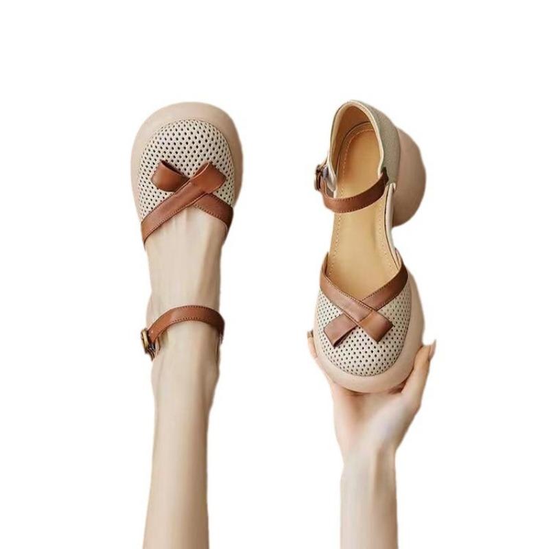 Retro Shoes, Thick-soled High Heels, Women's Cutouts, Thick Heels, Casual One-button Sandals