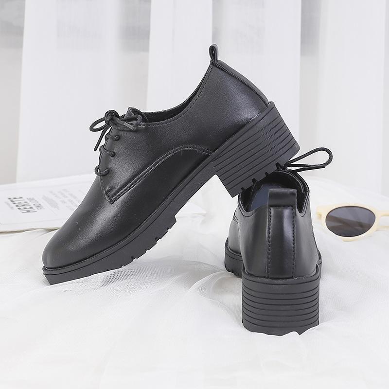 Loafers Women's 2025 Autumn New Black Small Leather Shoes Thin Low-heeled Thick-heeled Single Shoes Fashionable Lace-up Work Shoes