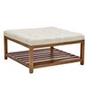 VEVOE Large Square Ottoman Coffee Table, 87.5 Cm Tufted Coffee Table with Solid Wood Shelf Storage, Linen Solid Upholstered Footrest Ottoman for