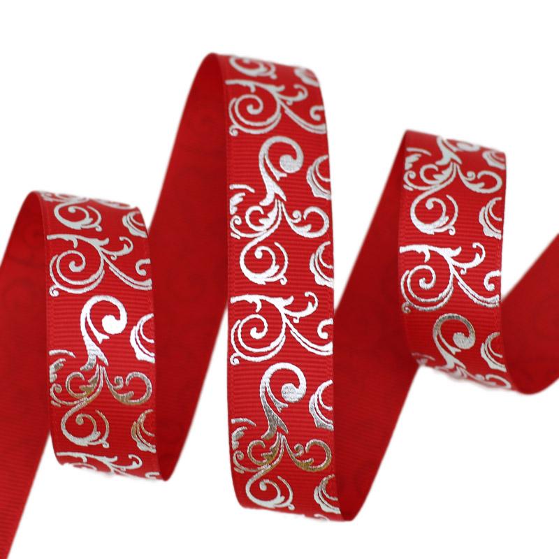 (10 yards/lot) 25mm White Silver Hot stamping grosgrain ribbon gift wedding ribbons
