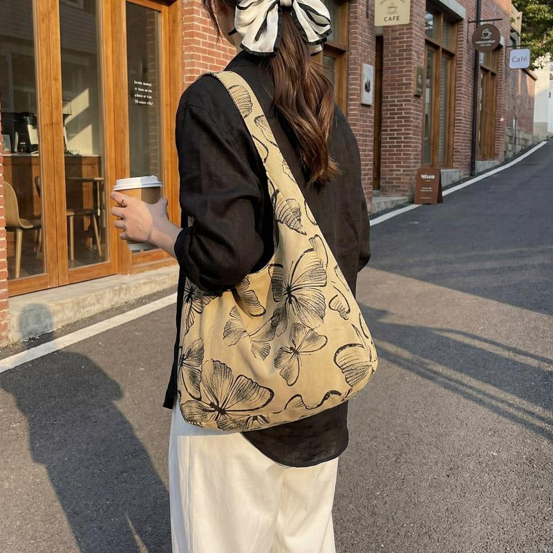 Canvas Tote Bag with Butterfly Print and Long Shoulder Strap for Women Daily Use