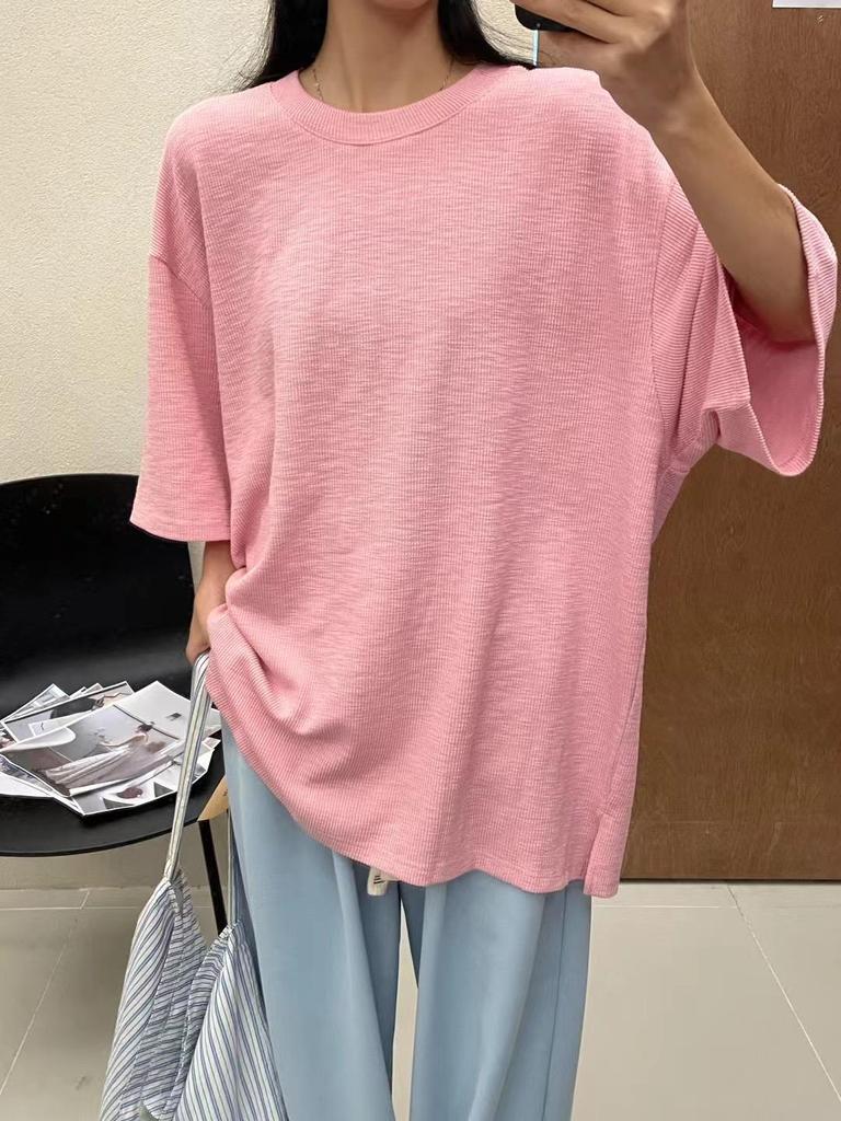 Women's Plus Size 7 Korean Style Loose Casual Long/Short-Sleeve T-Shirt, Spring/Summer, 200 Jin, Fat MM