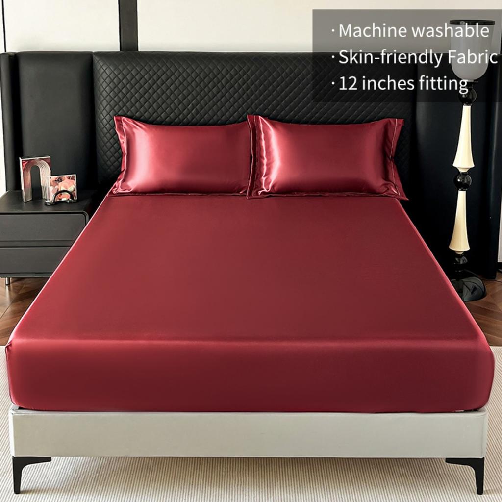 Ice Silk Color Ding Bed Sheet Solid Color Cool Silk Mattress Protective Cover Anti Slip Bed Cover Dust Cover