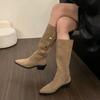 Vintage Women Western Cowgirl Boots Fashion Pointed Toe Slip On Shoes Autumn Winter Ladies Knight Long Booties