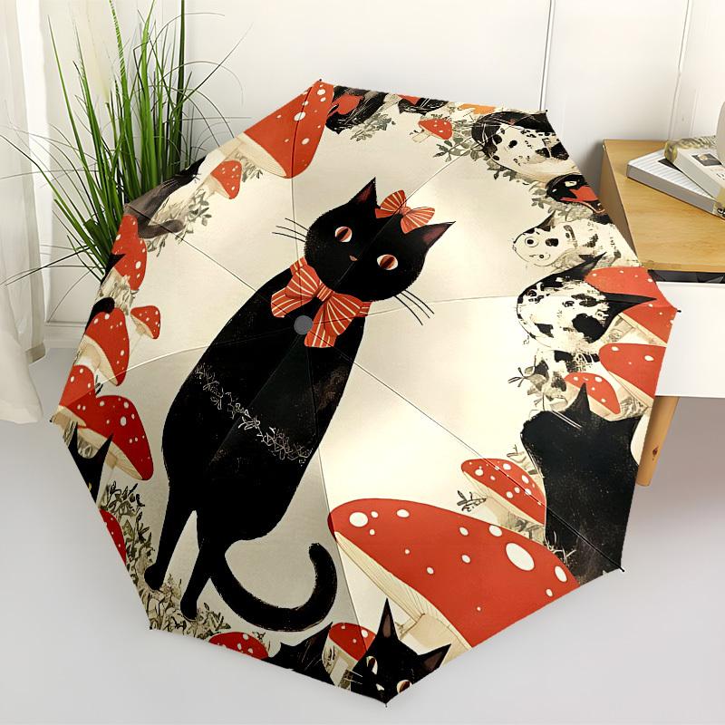 

1PC Mystical Cats Auto Folding Umbrella - Compact 8-Rib Design, Durable Plastic & Iron, Lightweight for Outdoor Daily Use095