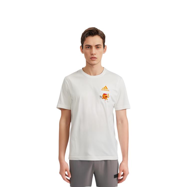 Adidas T Shirts Men's White Crew Neck Moderate Straight Fit FM9449