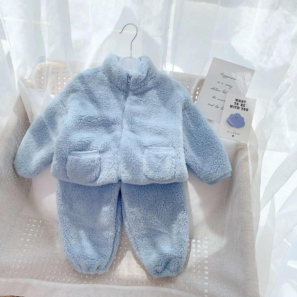 Kinder Korallenfleece Pyjama: Jungen Flanell Winter Warm Zweiteiliges Set