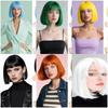 Peruca Bob Reto Elegante para Mulheres da Moda Europeia e Americana, Peruca de Fibra de Alta Temperatura Estilo Estudante Reto com Franja Reta Curta