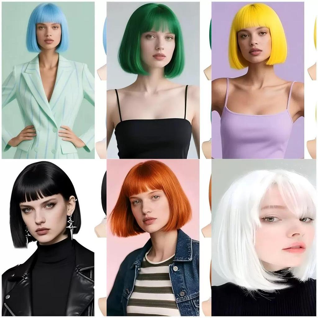 Europejska i Amerykańska Moda Damska Elegancka Prosta Peruka Bob, Krótka Prosta Peruka w Stylu Uczennicy, Włosy z Włókna Odpornego na Wysoką Temperaturę