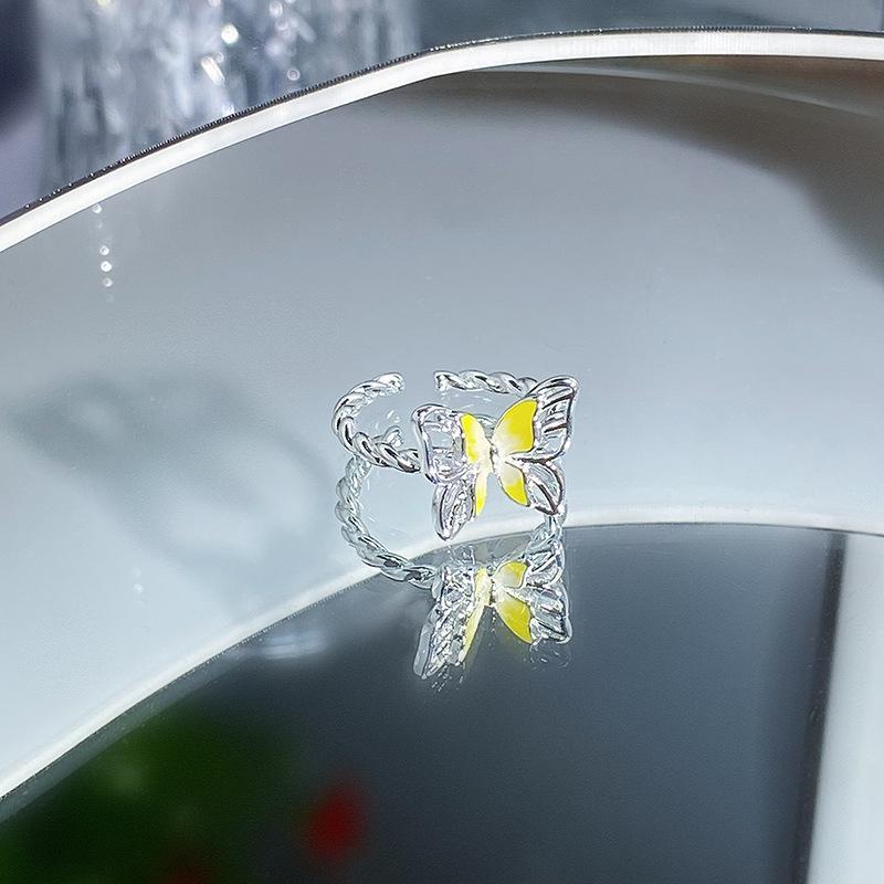 Butterfly Opening Ring Yellow Enamel Bow Light Luxury High Sense Unique Artistic Sense Student Party Ring