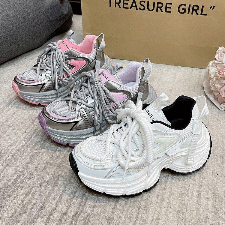 Ziyan Leather Dad Shoes Women's Platform Shoes Children 2025 New Internet Celebrity Versatile Lace-up Color Matching Casual Sports Shoes